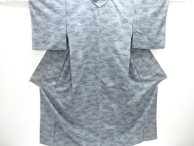 霞に遠山模様織り出し手織り紬着物